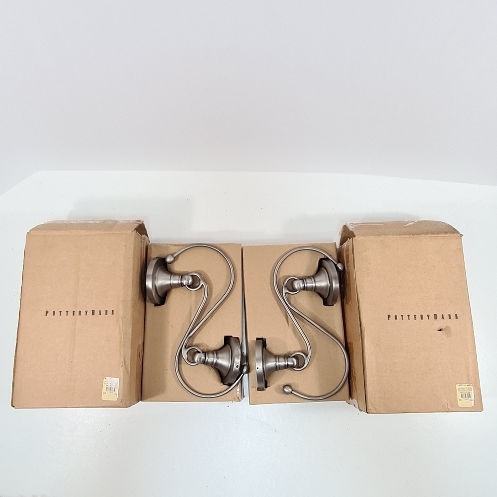 Pottery Barn Standard Holdbacks Pewter Finish Curtain Hooks 2 Sets Of 2